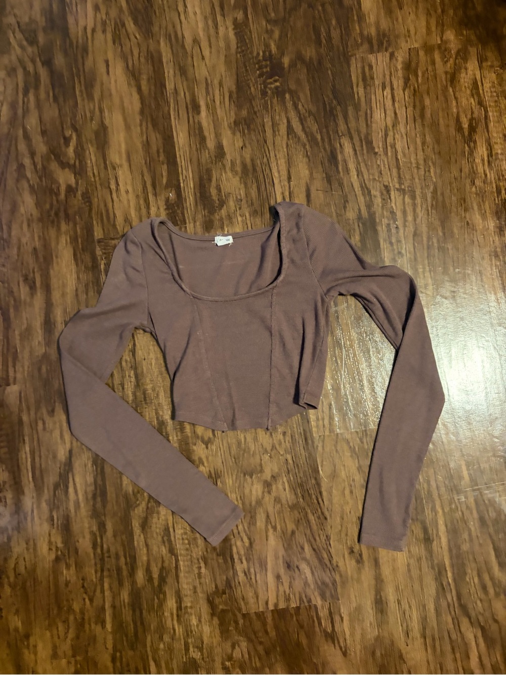 Garage Long Sleeve Cropped Top - Mauve Brown